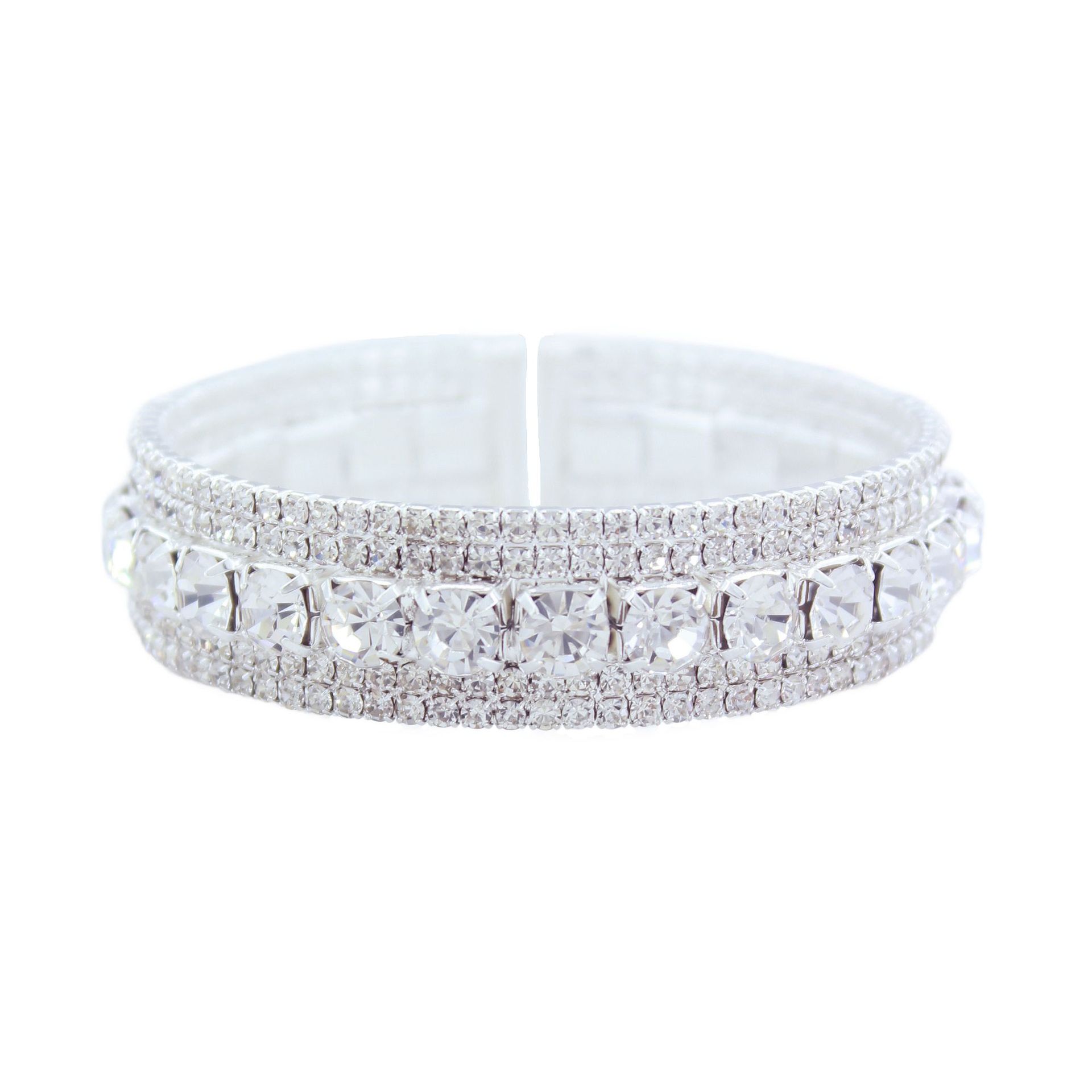 Wholesale of cross-border European and American popular retro open bracelet with dazzling diamonds, 4-row rhinestone claw chain bracelet, exaggerated elasticity and personalized jewelry Item Picture
