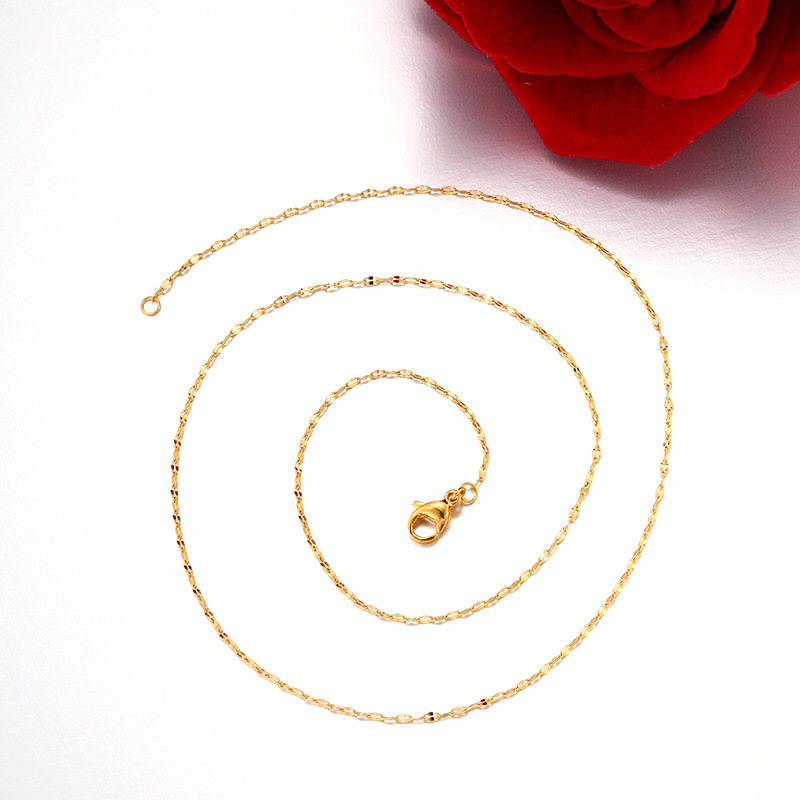 Wholesale of Xuping stainless steel 24k color simple flash O-chain plain chain, fashionable European and American cross-border light luxury style necklaces and chains details Picture