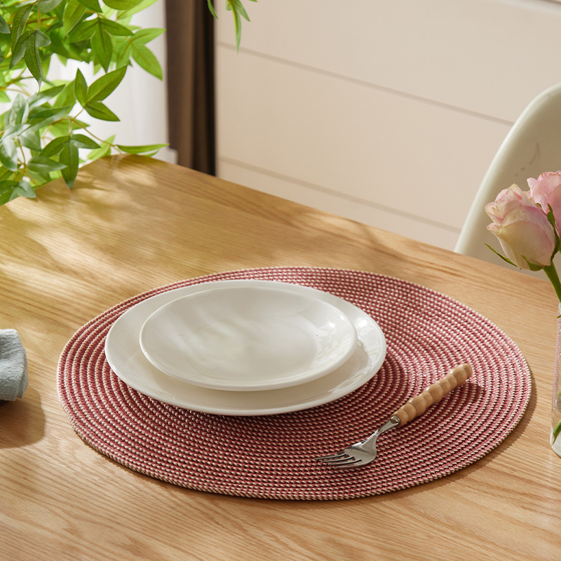 Japanese-style striped paper woven round tablecloth 15-inch waterproof, heat-insulating and anti-slip household table heat insulation pad details Picture