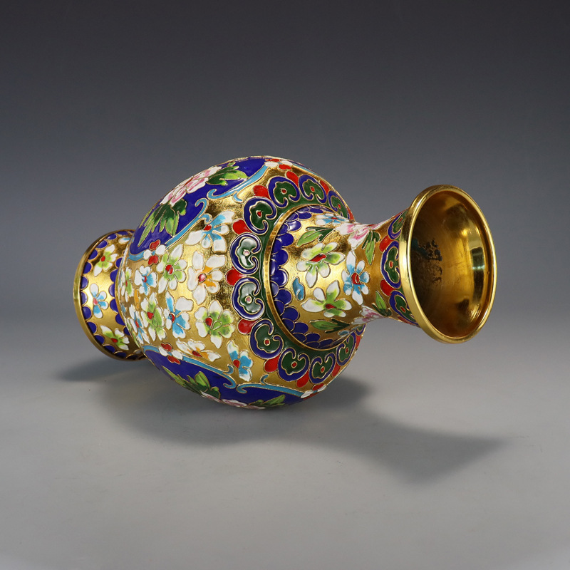 Beijing Jingtai Blue Vase Ornament, craft gift, cloisonne enamel filigree silver blue Flower blooming, auspicious Zhou Ware Lei Vase Specification image