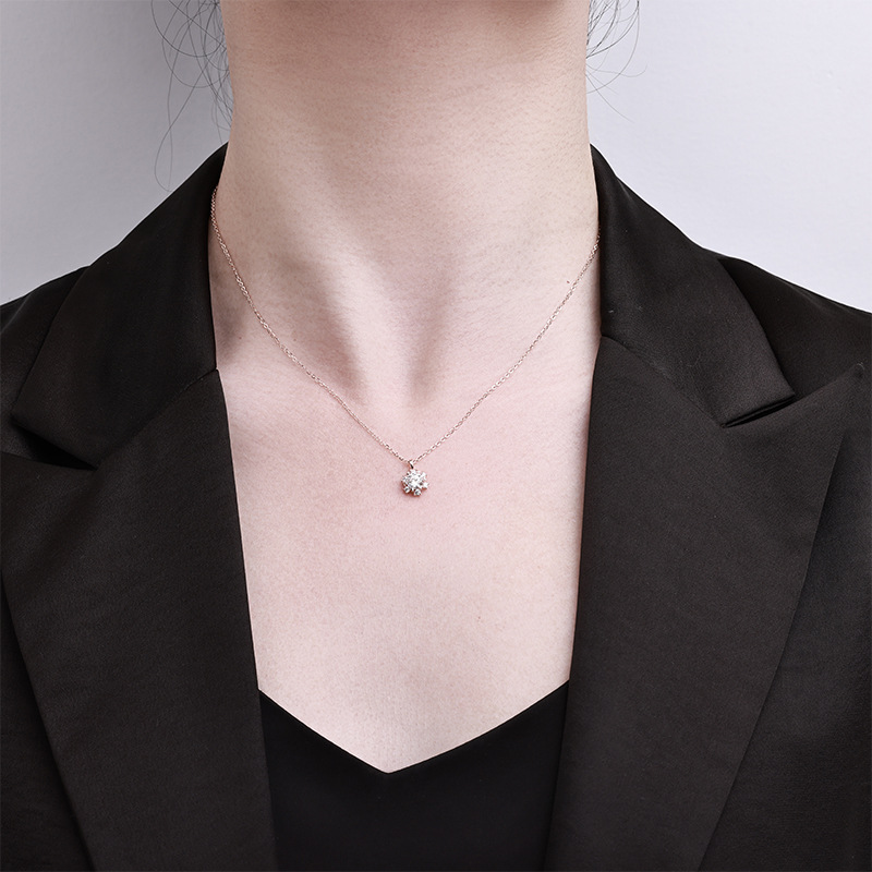 s925纯银莫桑石太阳花项链女满钻吊坠轻奢小众设计百搭锁骨链批发