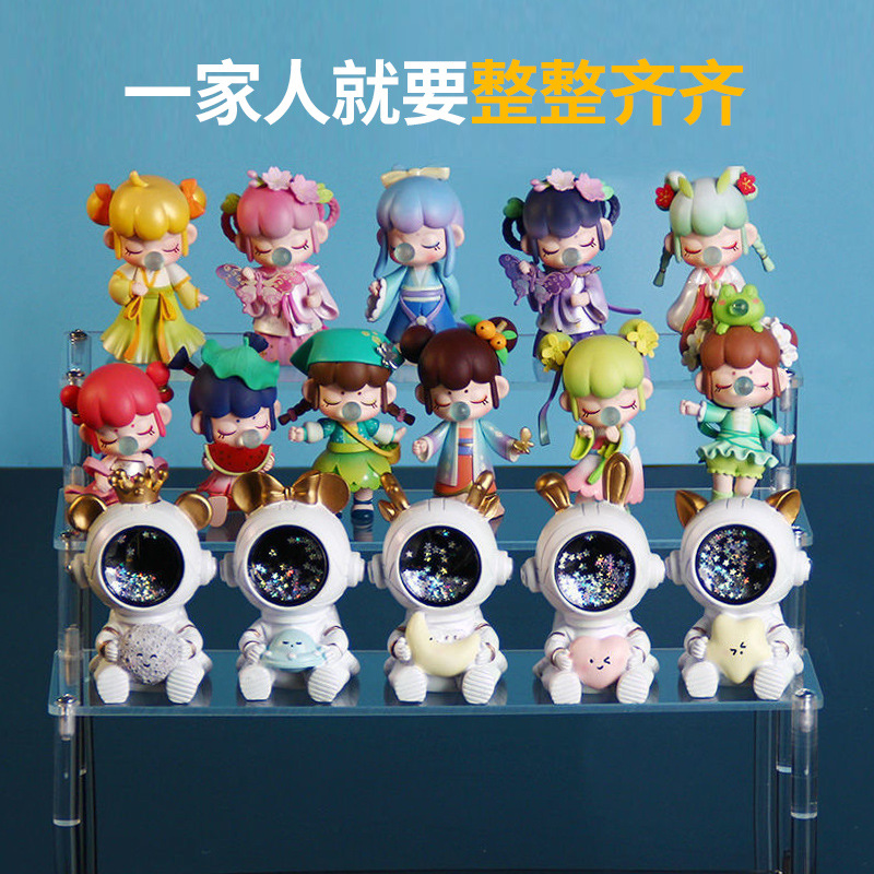 Acrylic display stand, Bubble Mart figurine, multi-layer acrylic bar brick, transparent stepped display stand, blind box doll, layered display stand, anime peripheral collectibles, exhibition stand, desktop model, display item, support base Application Scenario