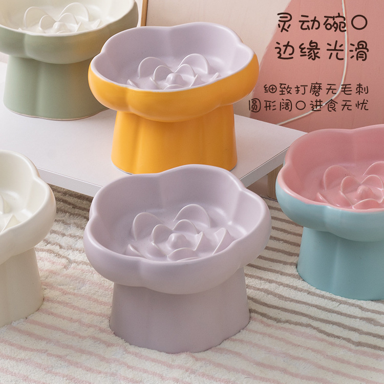 Pet slow food bowl, high-footed ceramic cat bowl, dog bowl, small dog and cat slow food, anti-choking and anti-knocking, neck-protecting slanted bowl Application Scenario