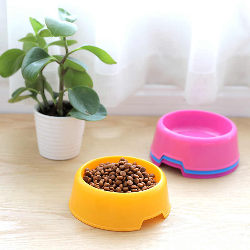 Plastic pet bowls, candy-colored dog and cat drinking bowls, round single bowls, anti-knock and anti-slip cat and dog feeding supplies wholesale details Picture