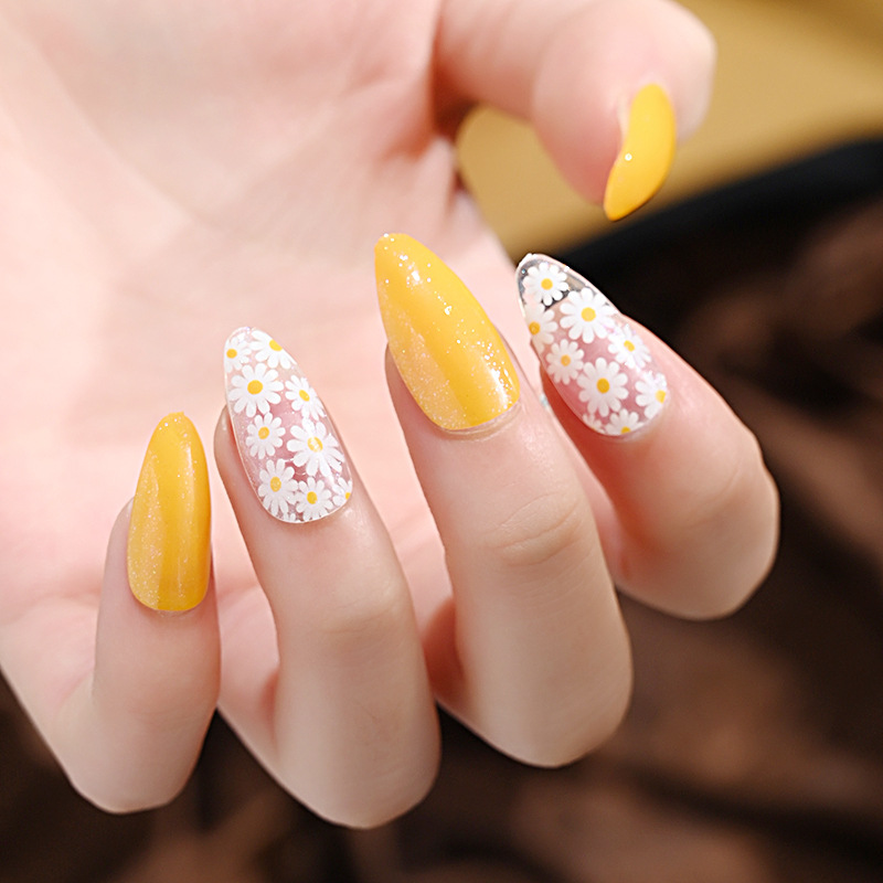 Cross-border fresh water drop nail nail patch finished nail patch detachable pointed nail wearable nail patch false nail details Picture