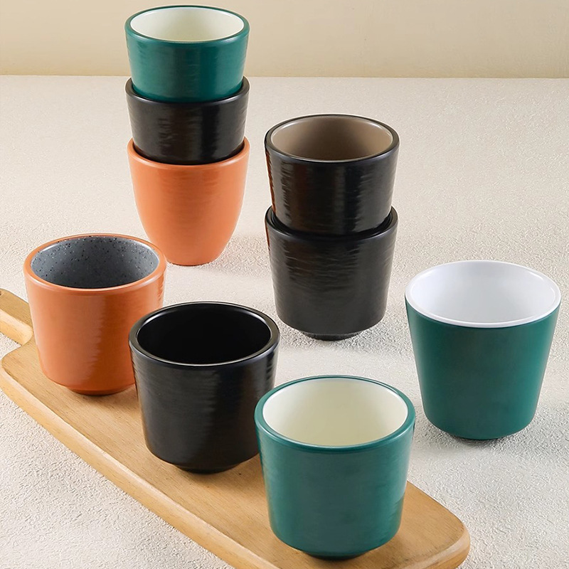 密胺日式杯子火锅仿瓷饮料水杯塑料防摔口杯酒店饭店餐具商用茶杯