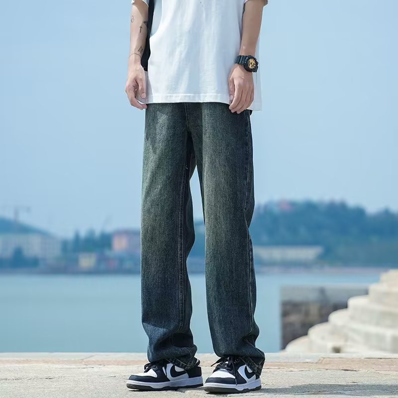 American retro jeans for men, spring and autumn trendy brand high street washed wide-leg straight-leg loose casual long pants for men Specification image