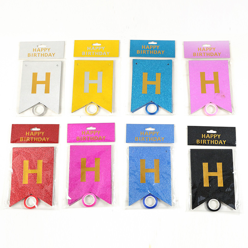 金葱烫金生日快乐鱼尾拉旗闪粉挂旗横幅拉旗生日派对布置装饰批发产品图