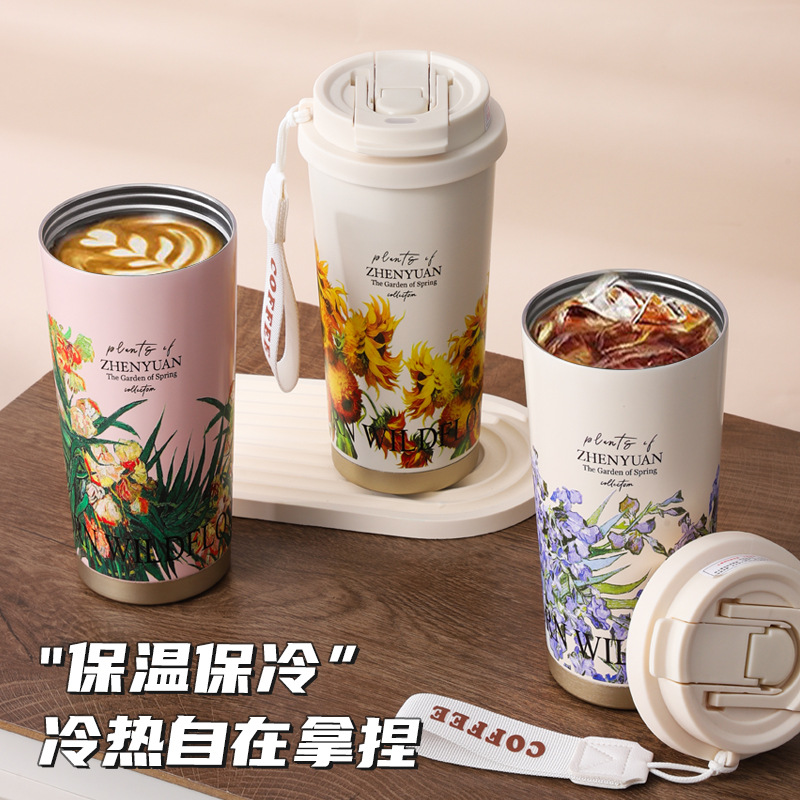 Wholesale of large-capacity insulated cups, 316 stainless steel coffee cups with high appearance standards, smart temperature-displaying portable small insulated water cups