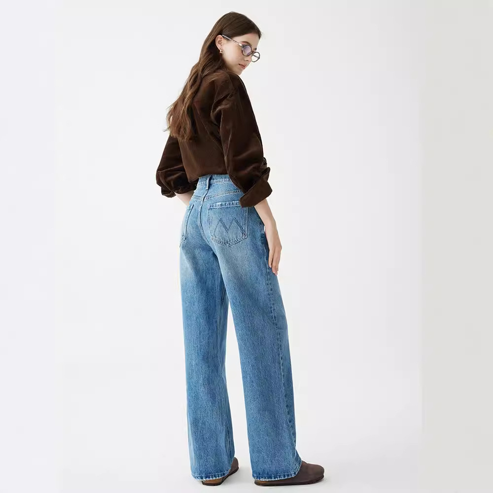 MBB high-end high-waisted jeans for women Spring/Autumn 2025 new style American 9-inch wide-leg pants Loose straight-leg trousers