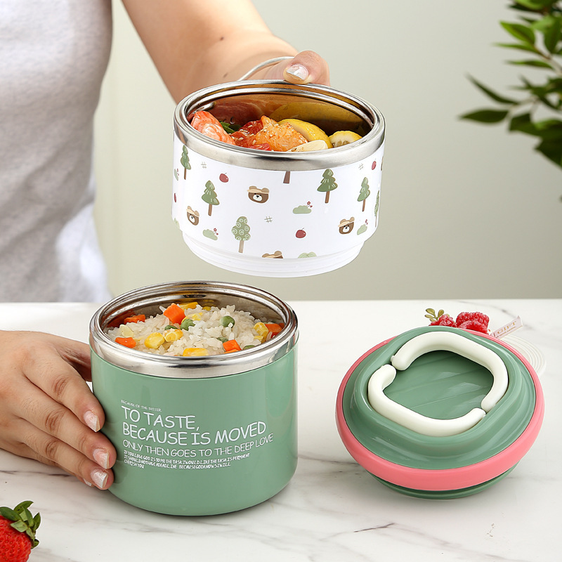 马卡龙色便携手提不锈钢迷你两层保温饭盒桶密封便携可爱学生餐盒细节图