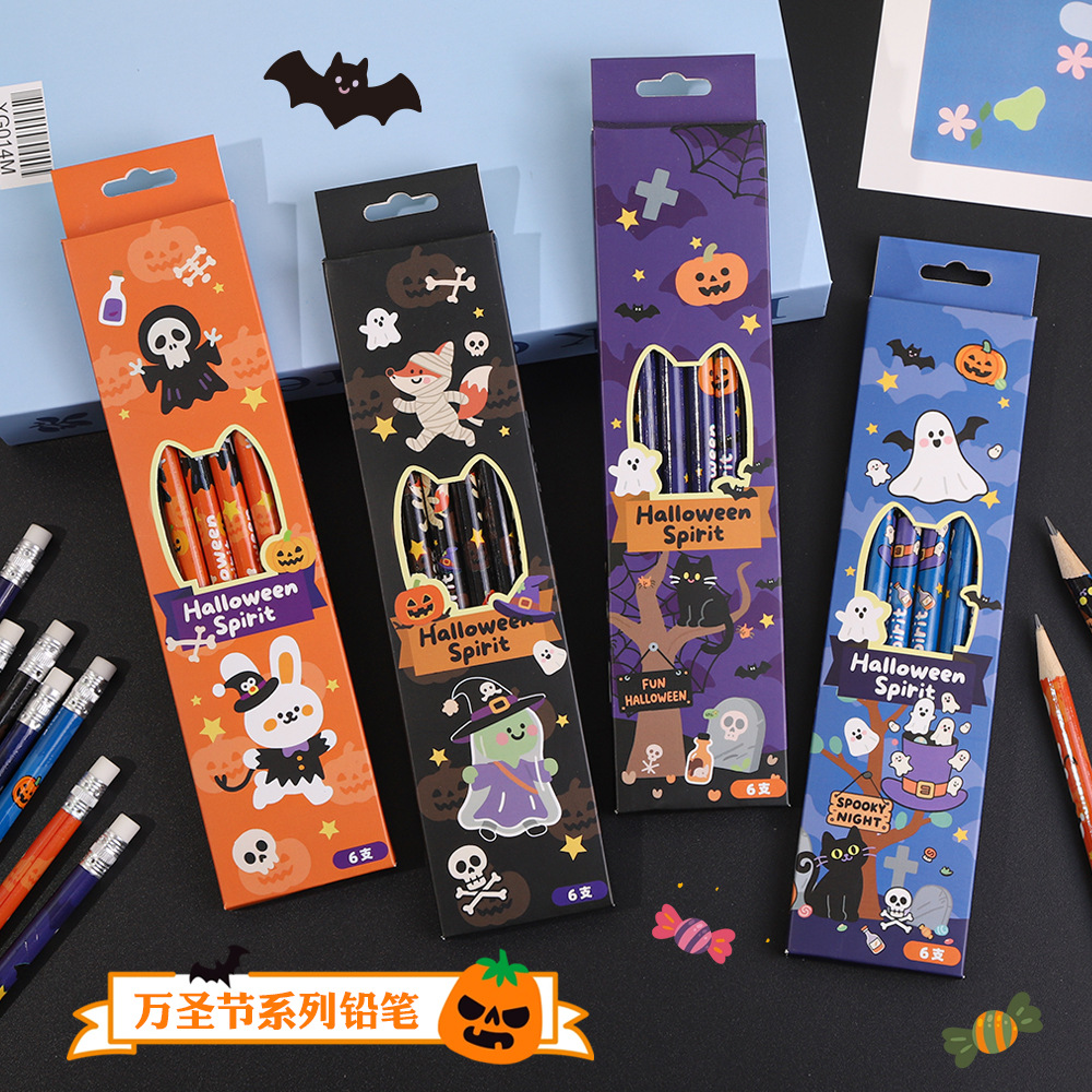 Cartoon children's eraser-tipped pencils Christmas holiday gift box, writing pencils, Halloween box set HB pencils thumbnail