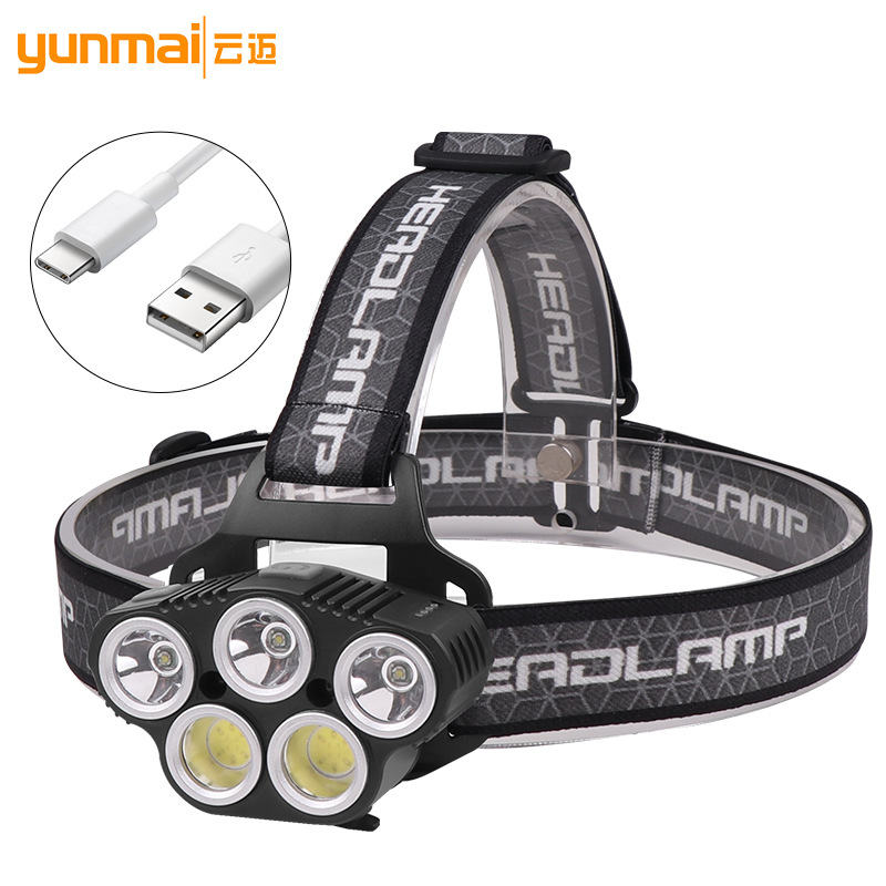 Cross-border XPE+COB headlamp Type-c charging headlamp Portable 5LED sensor headlamp red light sensor headlamp details Picture