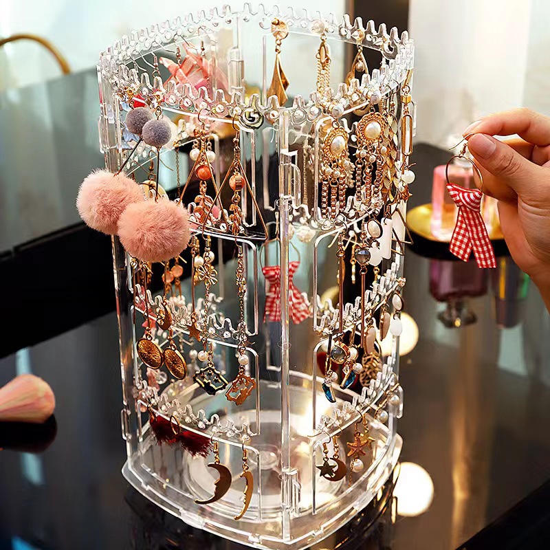 【 Cross-border bestsellers support Labeling 】 Rotating jewelry storage box, display stand, stud earrings, necklaces, large capacity and many items