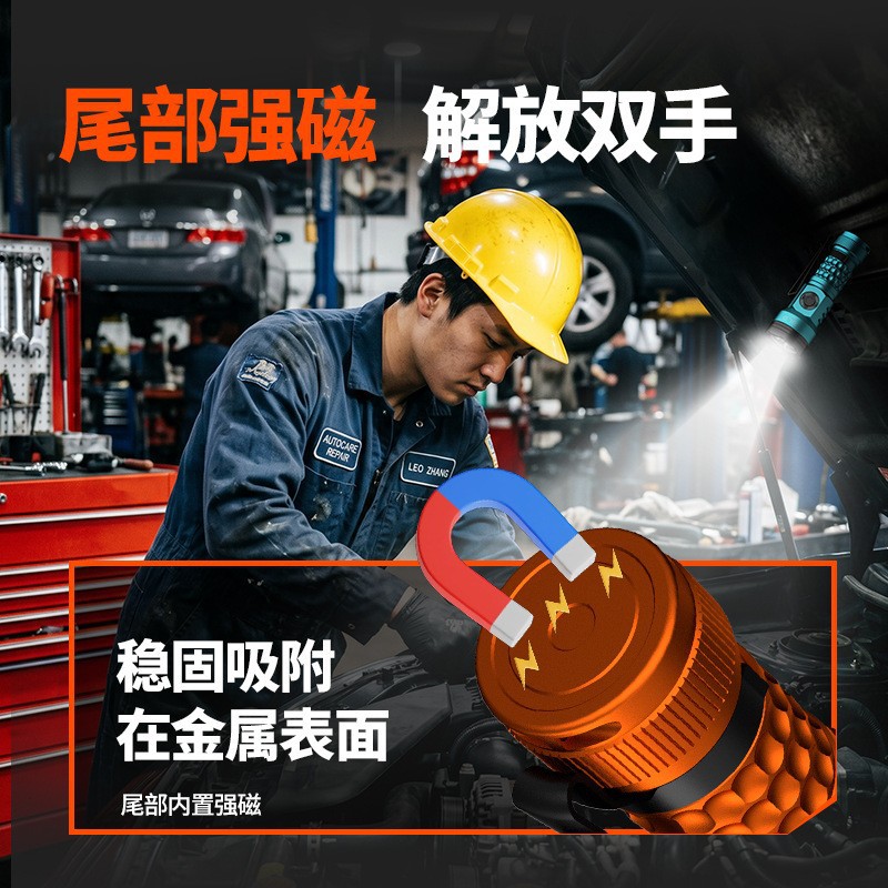 Cross-border 2026 New high-intensity long-range flashlight, three-core LED high-brightness outdoor clip magnetic attraction work light flashlight Specification image