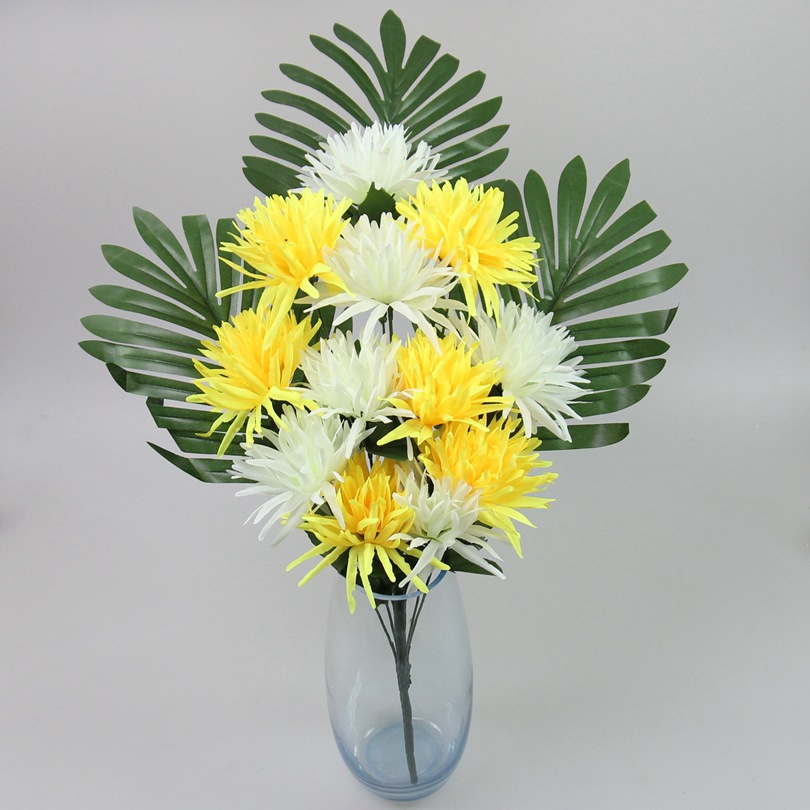 扇面仿真菊花厂家 12头仿真花成品 金丝菊人造手捧花18头假绢花