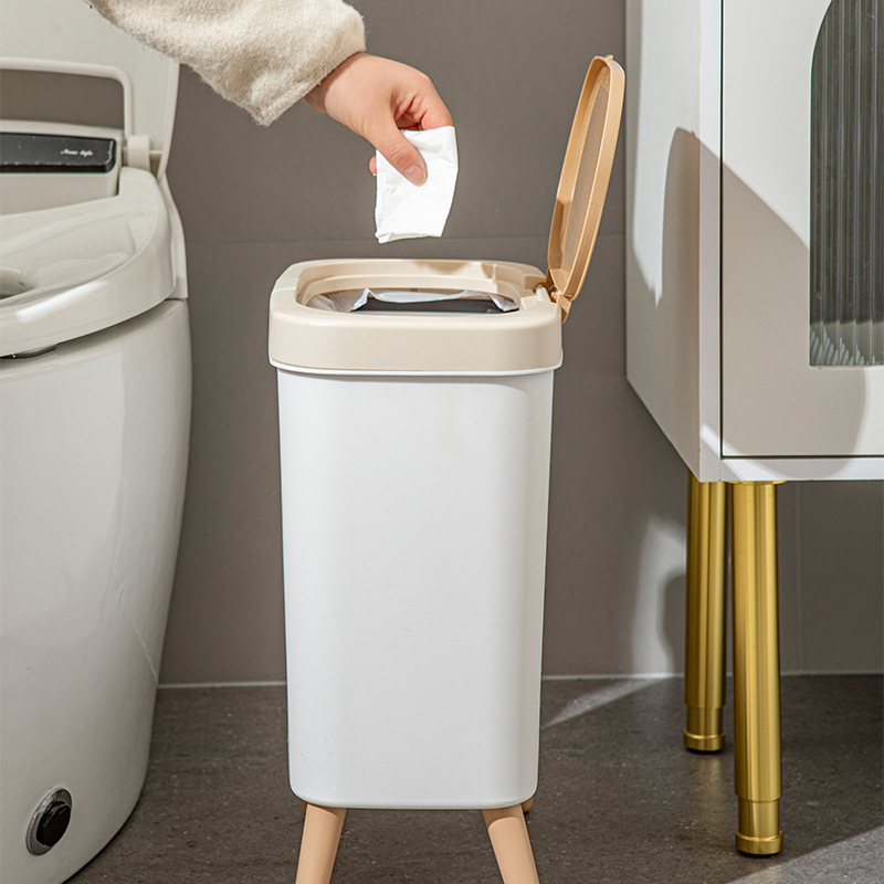 A new type of high-legged trash can for home use, featuring a light luxury and high-end design for the living room, bathroom and kitchen, with a no-bending press-type paper basket details Picture