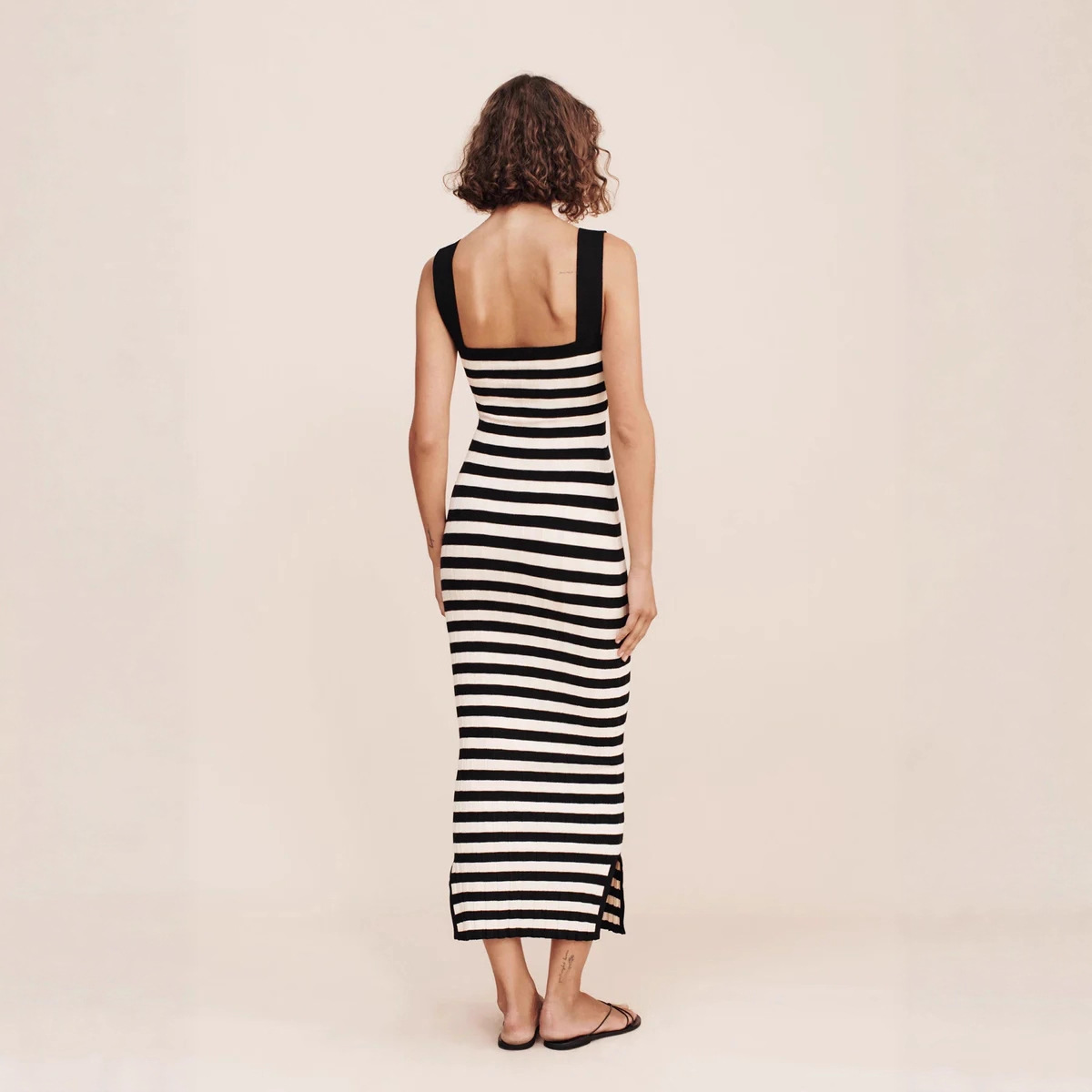 Cross-border AliExpress Women's Clothing autumn new sleeveless vest, striped high-waisted, sexy, hip-hugging long dress Specification drawing