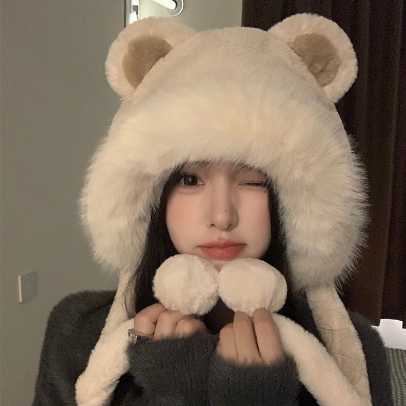 In autumn and winter, there are cute little bear fluffy and versatile ear-protecting headscarves and hats. They are thickened for women, providing warmth and protection Specification image