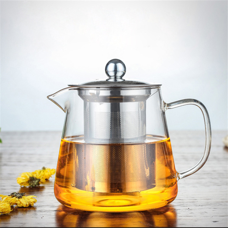 High borosilicate glass teapot and tea set, household flower tea kettle, high-temperature resistant thickened heat-resistant filtered water teapot details Picture