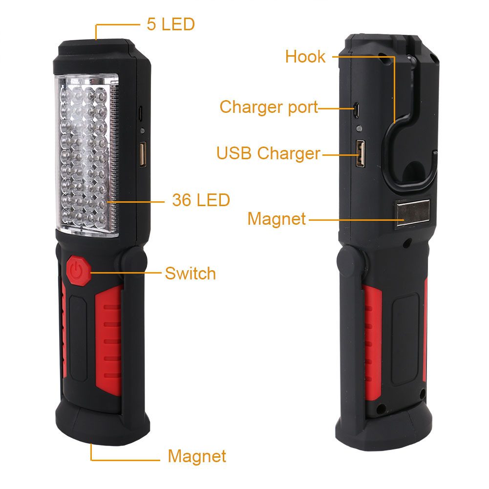 36+5LED emergency work light, USB charging work light with magnetic bracket, car maintenance light, inspection light, flashlight Specification image