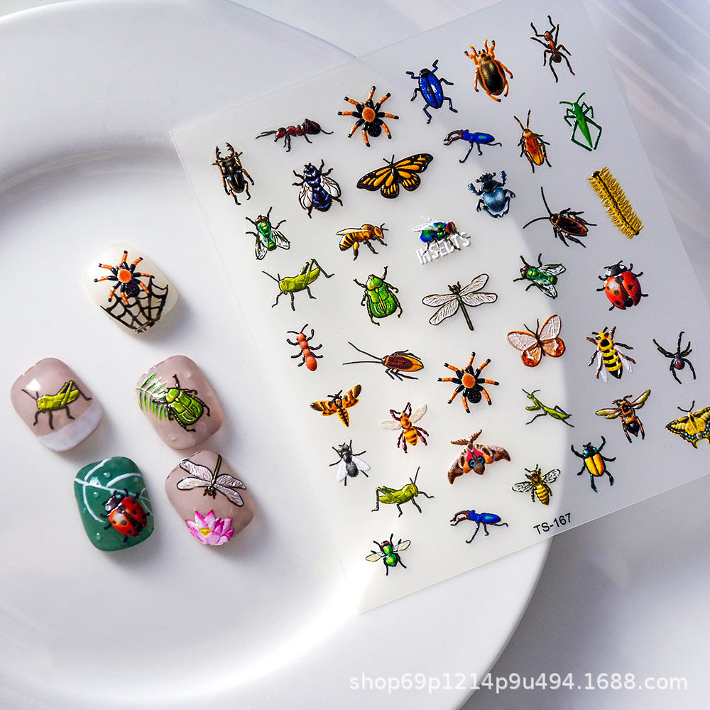 T.Nails 美甲装饰卡通昆虫贴纸薄透立体甜美复古指甲贴手账小怪兽