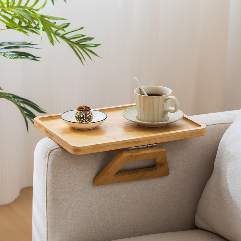 New cross-border bamboo sofa tea tray, new Chinese-style sofa folding tray, mobile small coffee table, adjustable tray Specification drawing