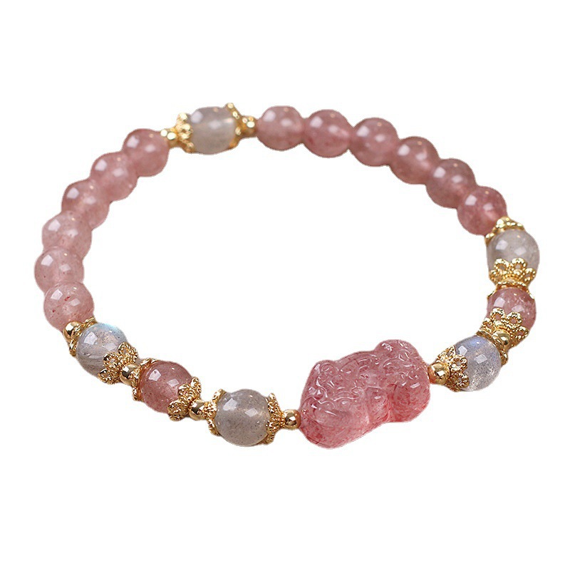 Live-streaming bestsellers: Natural strawberry crystal PI Xiu bracelet, women's crystal bracelet, gift jewelry wholesale Item Picture