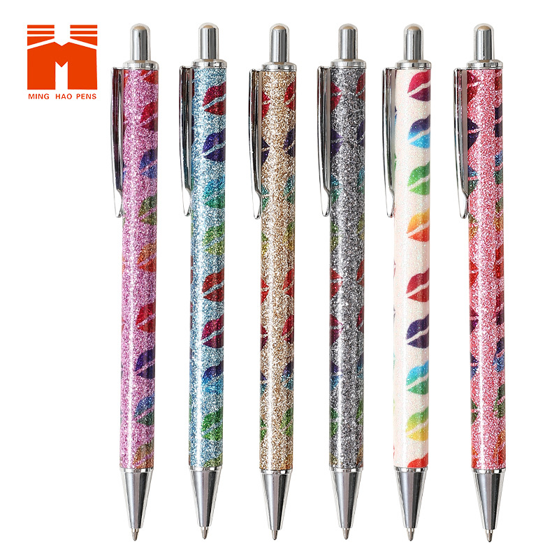 The 2023 color new type of metal ballpoint pen with lip print for the foreskin ballpoint pen and oil pen full figure