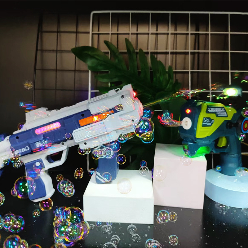 Cross-border children's space bubble gun toy, handheld fully automatic bubble dispensing, light and sound effect, electric Gatling bubble machine details Picture