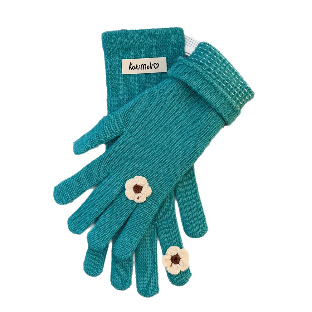 Korean-style fresh floral creative knitted gloves, windproof and warm for women, touch screen new style for autumn and winter, suitable for students and commuting Item Picture