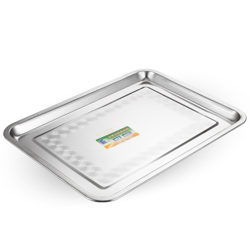 Stainless steel square plate, Chinese single-layer shallow plate, night market barbecue plate, water accumulation tray, specially designed for hotels and canteens Specification image