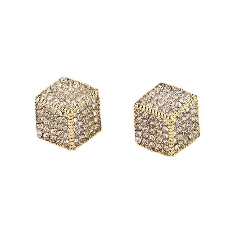 European and American ins fashion three-dimensional square full-diamond stud earrings for women, light luxury, exquisite and unique, starry sky retro earrings Item Picture
