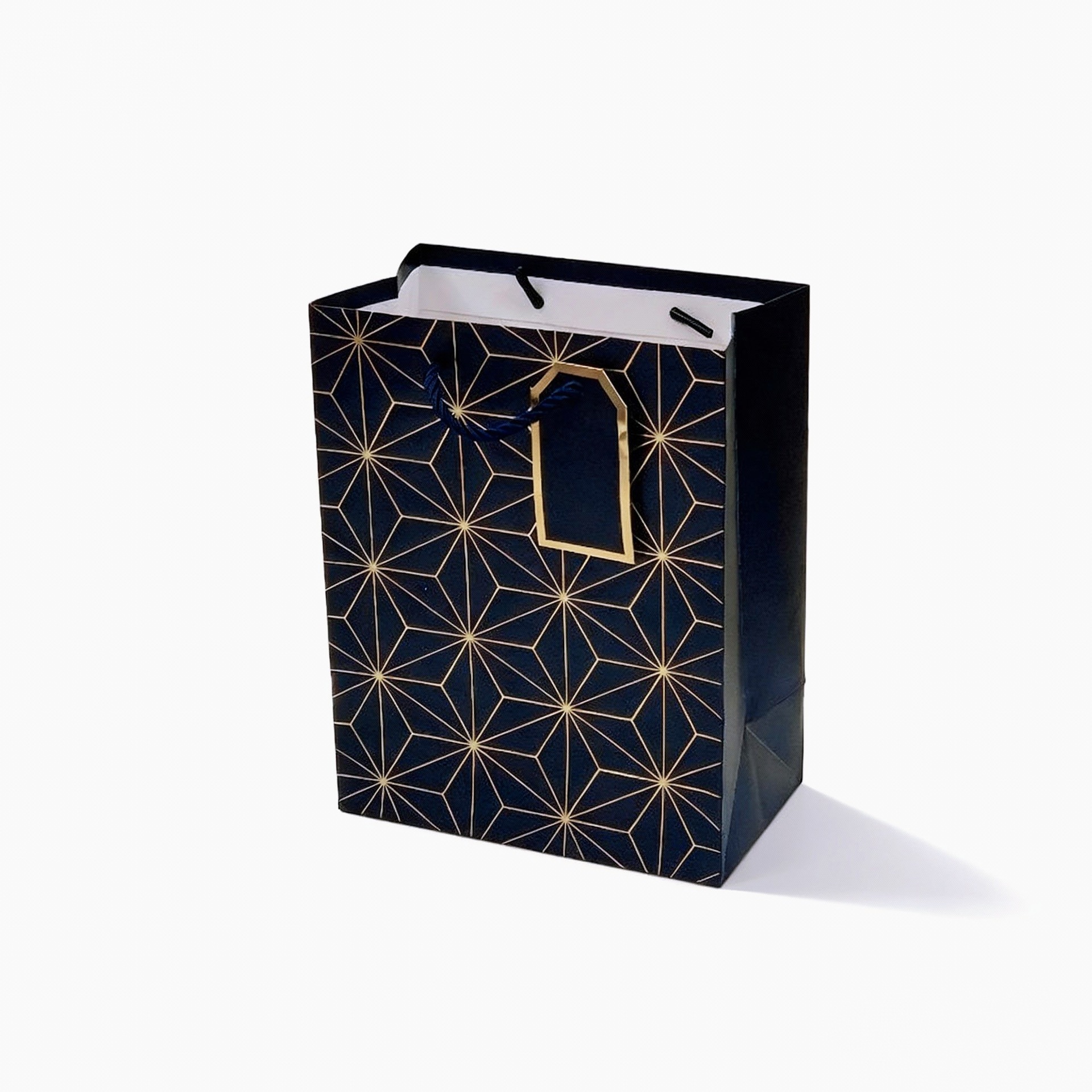 High-end souvenir packaging box with red, black, white and blue geometric patterns and golden decorative gift box packaging Item Picture