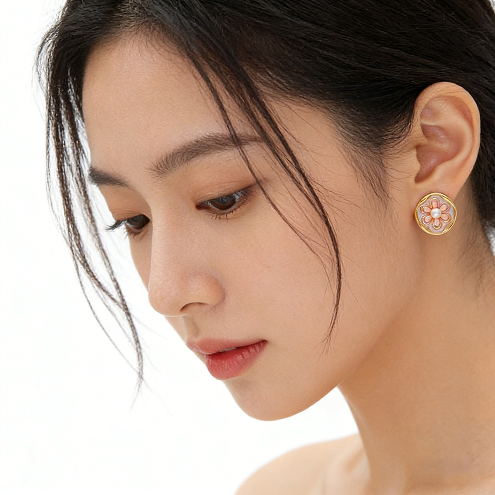 Hyacinth Monet Garden Oil Painting style earrings, live-streaming bestsellers, elegant and high-end earrings, unique design, oil-dripping small flowers details Picture