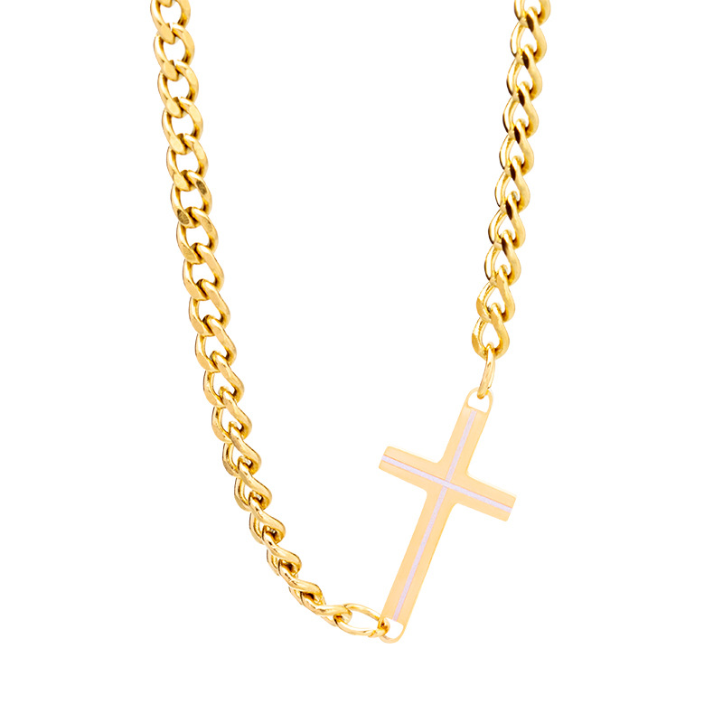 The new 2024 Amazon Shein necklace, side chain, versatile sweater chain, couple's cross titanium steel necklace pendant Item Picture