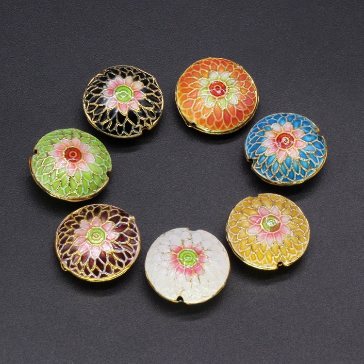 Traditional high-temperature enamel mechanism silver-blue ancient-style jewelry accessory, back cloud partition beads, cloisonne 17mm sunflower beads details Picture