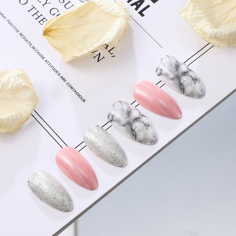 New foreign trade products: Teardrop nail detachable wearable nail art pieces, 24-piece sharp nail art patches, false nails, starry sky nail art Application Scenario