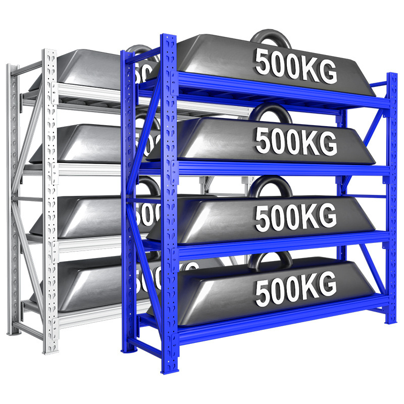 Jinshuo Shelves 500KG grayish-white heavy-duty shelves for wholesale storage of clothing, express delivery, warehouse storage racks and shelves Item Picture