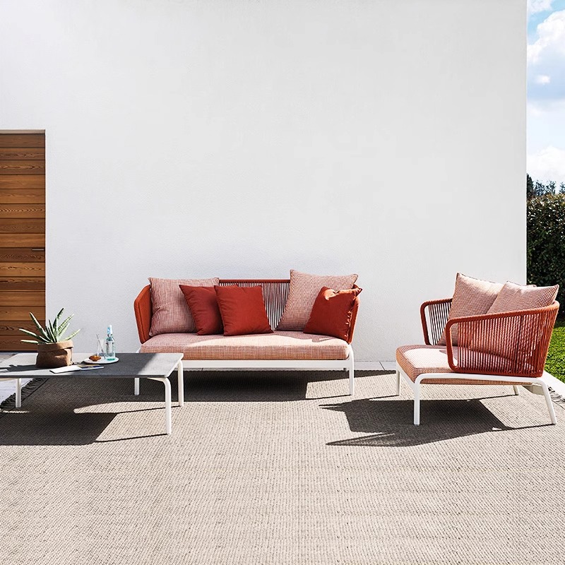 Outdoor leisure furniture, rattan sofa combination, open-air balcony rattan chair, model room, courtyard garden sofa, living room details Picture