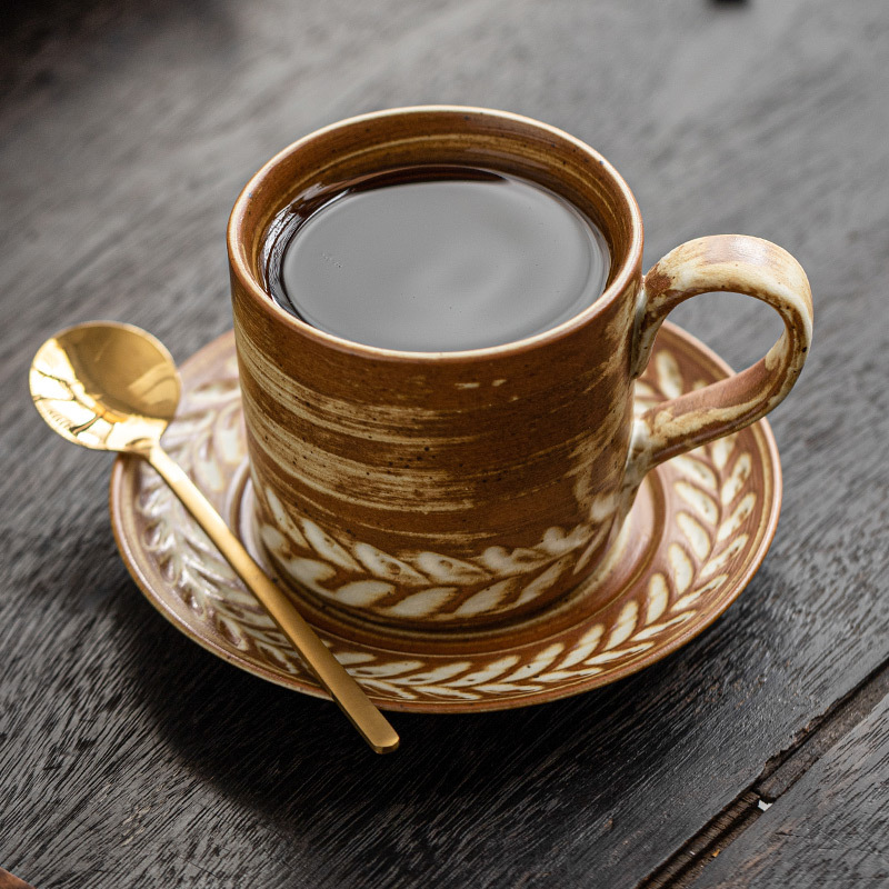 小麦纹咖啡杯碟套装家用复古欧式卡布奇诺拿铁杯子花式咖啡拉花杯细节图