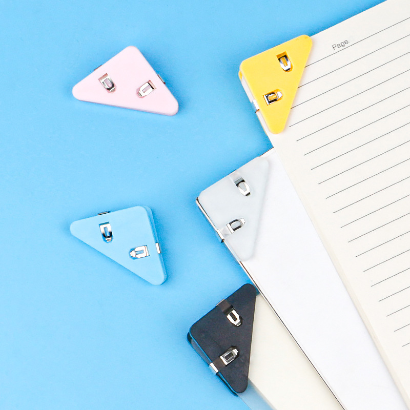 Multi-color transparent corner clip, student test paper sealing storage triangular file clip, book anti-curling wonder, long-tail clip details Picture