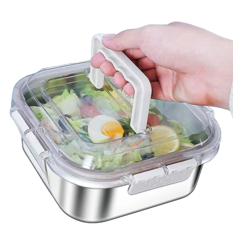 Thickened 304 stainless steel hand-held food storage box, square sealed anti-overflow lunch box, refrigerator storage box, portable bento Item Picture