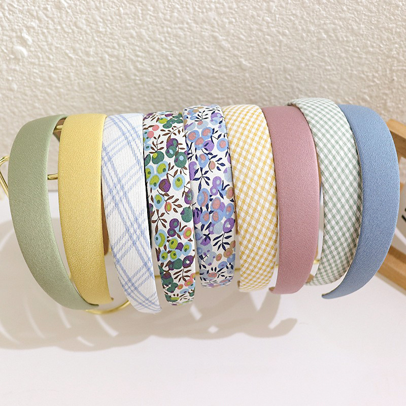BM style retro floral checkered solid color hair band, wide edge headband, versatile for going out, super fairy-like sweet girl style hair clip details Picture