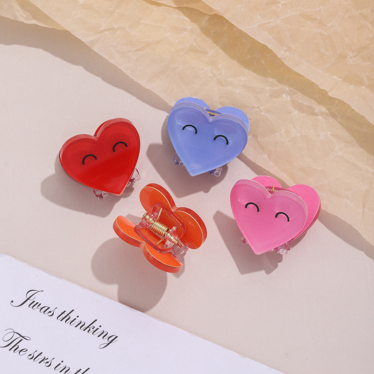 Spring vitality, heart-shaped smiling hair clip, colorful mini acrylic hair clip, girl's side bangs clipped hair accessory Application Scenario