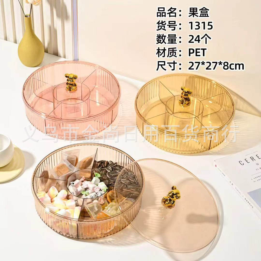 Plastic candy box, living room coffee table, dried fruit plate, melon seed plate, storage box, divided format, covered candy plate, light luxury style Specification image