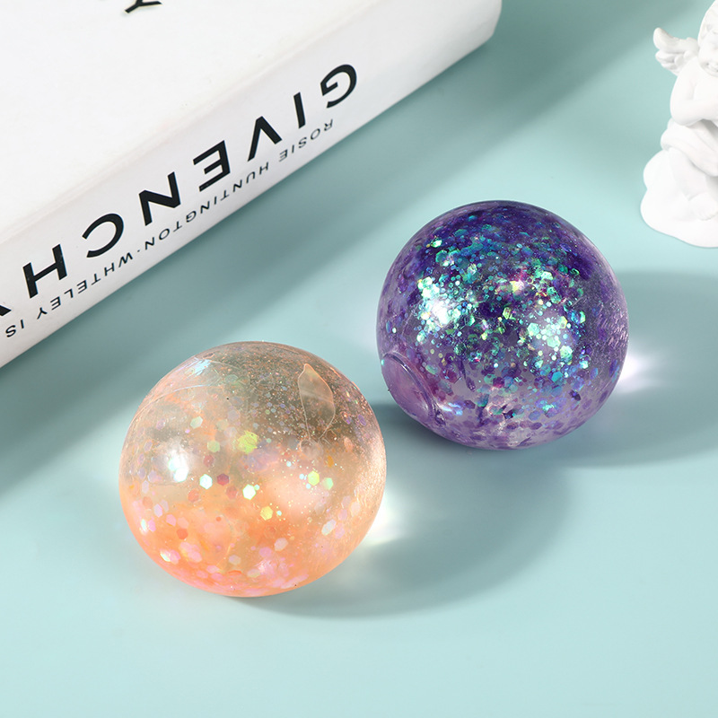 New slow-rebound stress-relieving round balls, children's novel glitter stress-relieving toys, night market colorful release pinching balls wholesale details Picture