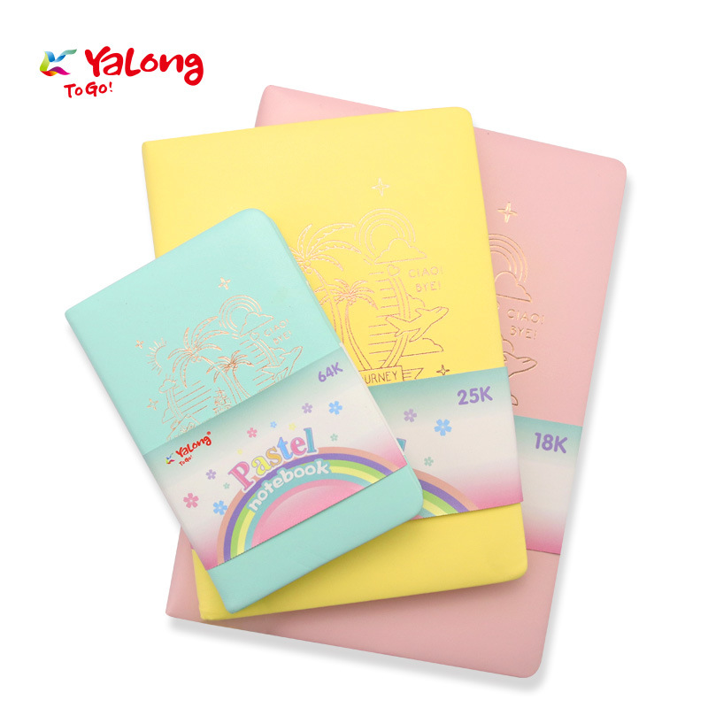 Yalong Factory direct sales of leather case notebook macaron style 4-color mixed color line/square notebook