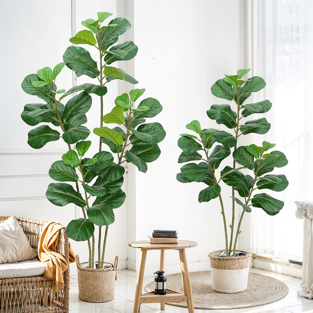 Wholesale of large Nordic decorative Ficus lyrata artificial trees, green plants, large-leaf artificial tree bonsai ornaments, and artificial plant potted plants Specification image