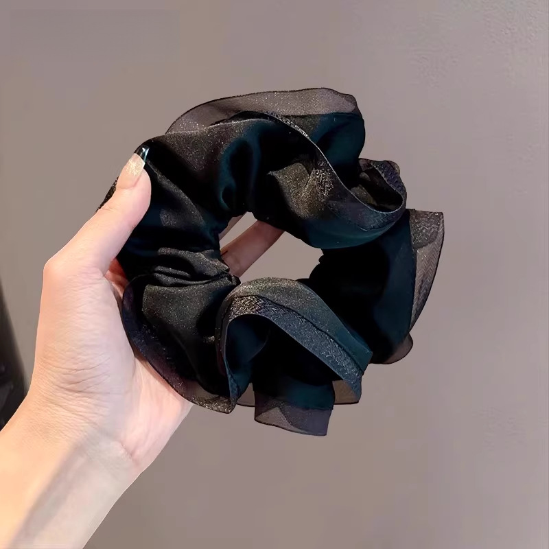 French laid-back style black ear-trimmed large intestine hair band, versatile hair tie, hair flower, black ponytail hair tie, high-end headwear